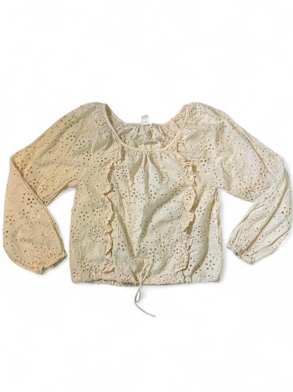 Joie Cream Eyelet Ruffle Drawstring Blouse